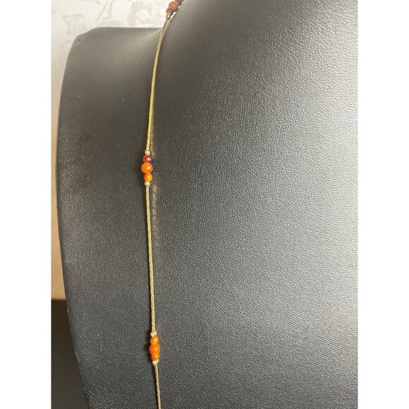 Korea Marked Gold Tone Beaded Necklace With Orange Glass Beads - Picture 2 of 4
